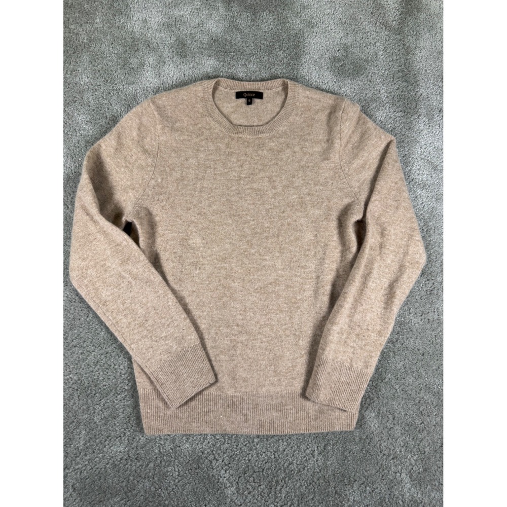 Quince Mongolian Cashmere Crewneck Sweater Heather Oatmeal Beige Small